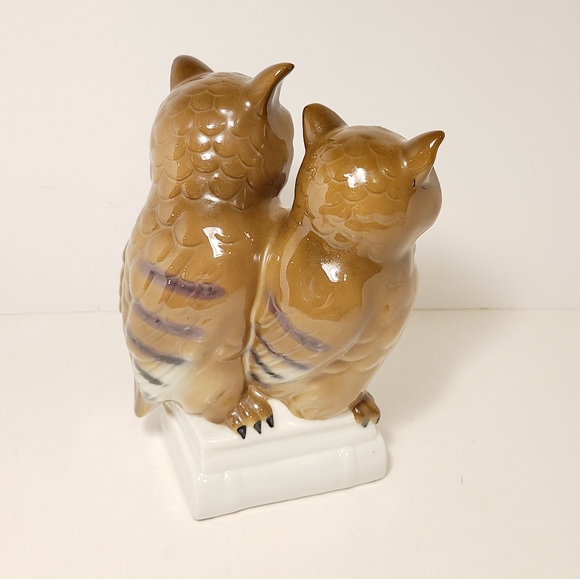 Vintage Western Germany Gerold Porzellan Owls with Glass Eyes On A Book - Picture 6 of 8
